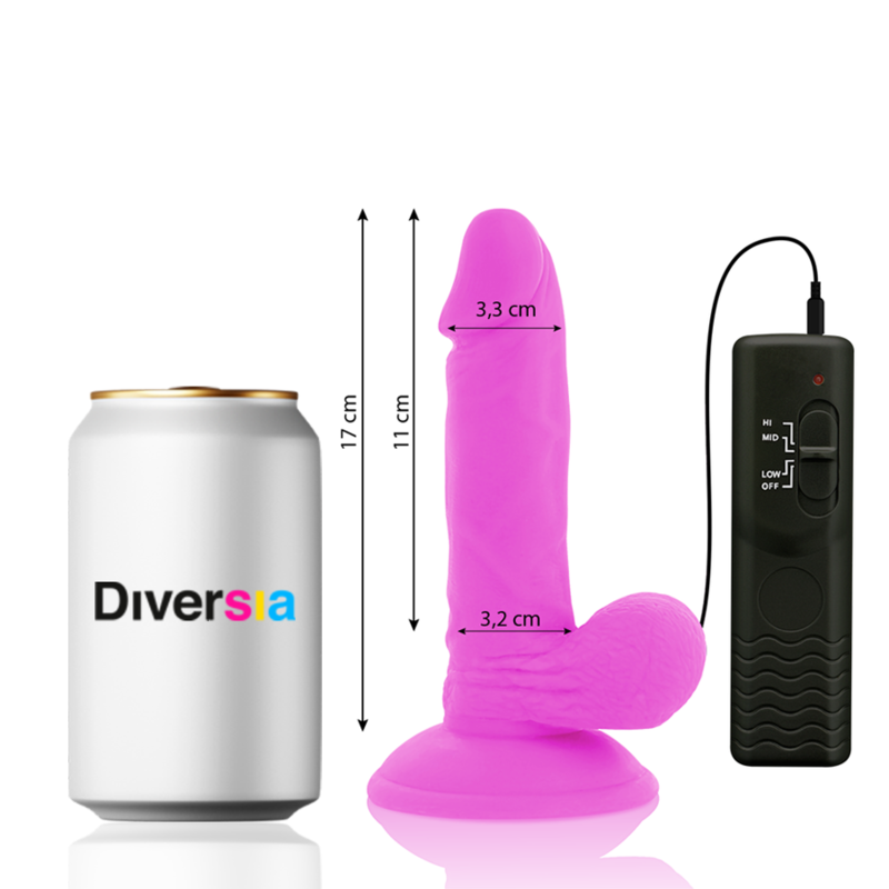 Purple flexible vibrating dildo 17 cm -o- 3.3 cm