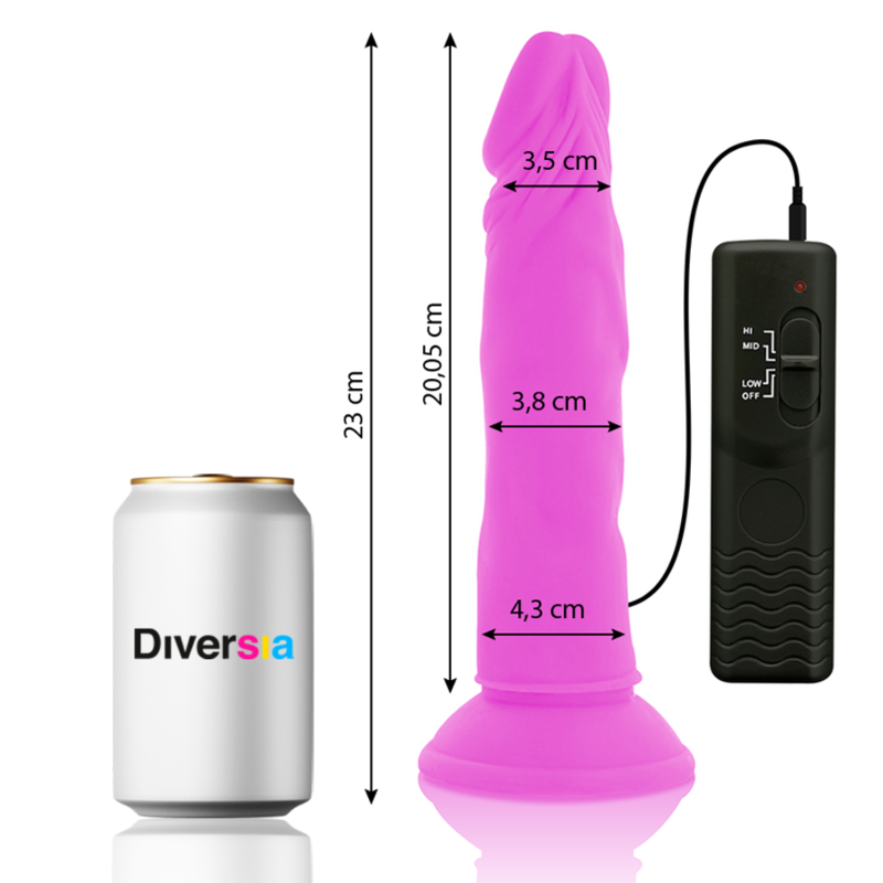 Purple flexible vibrating dildo 23 cm -o- 4.3 cm