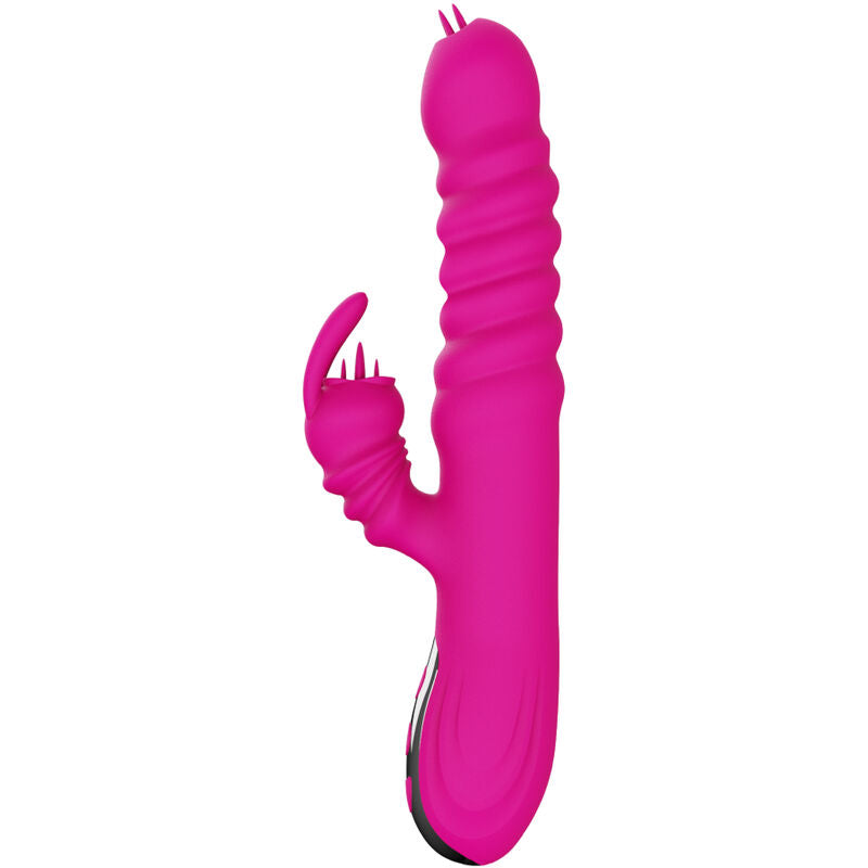 Multifunctional rabbit vibrator with double tongue and fuchsia heat effect