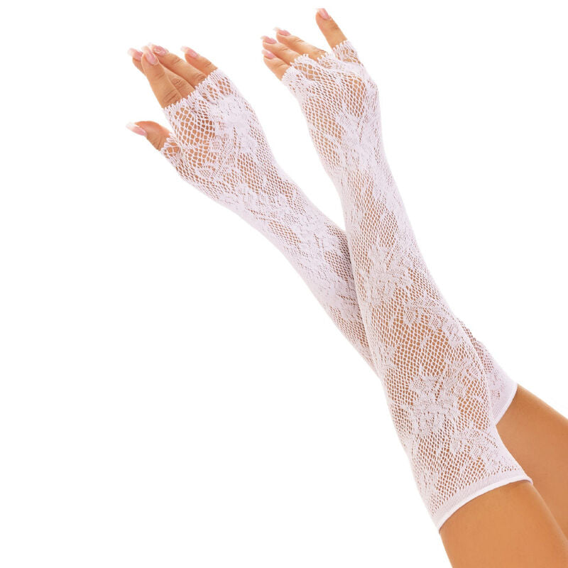 Guantes sin dedos red floral blanco