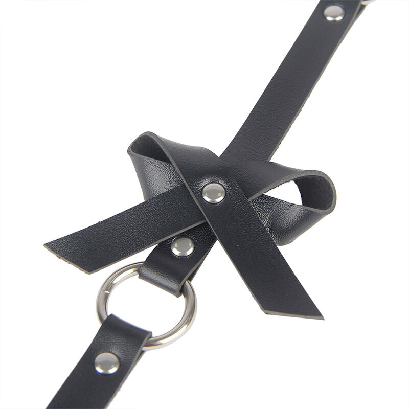 Black leather chain leg harness, one size