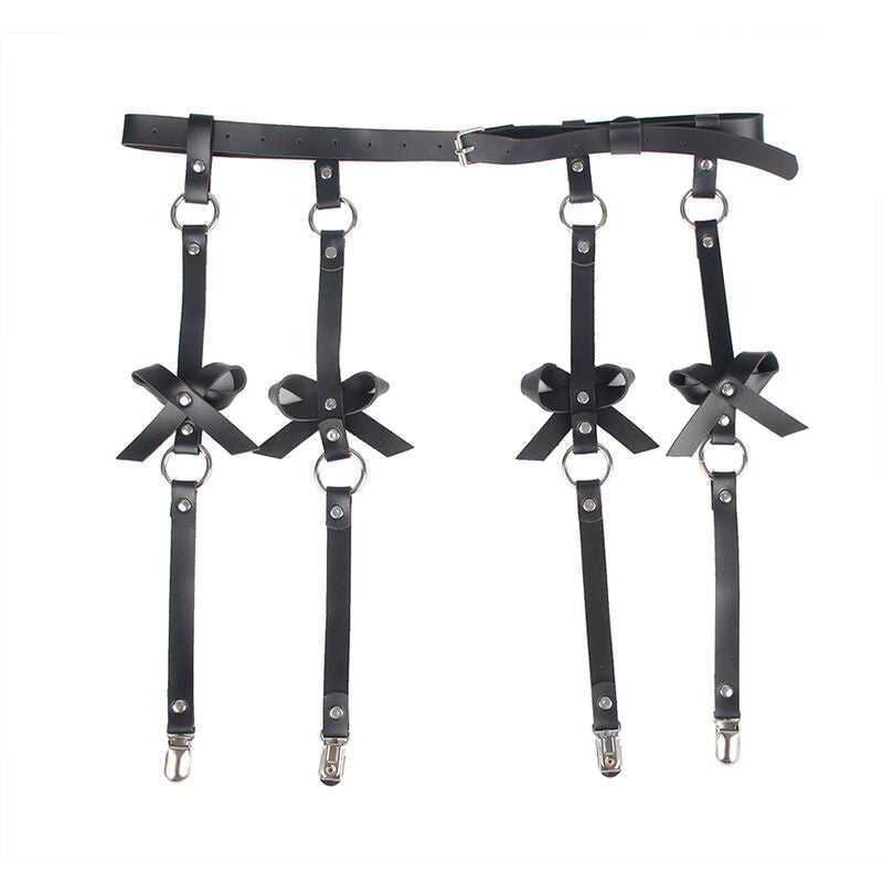 Black leather chain leg harness, one size