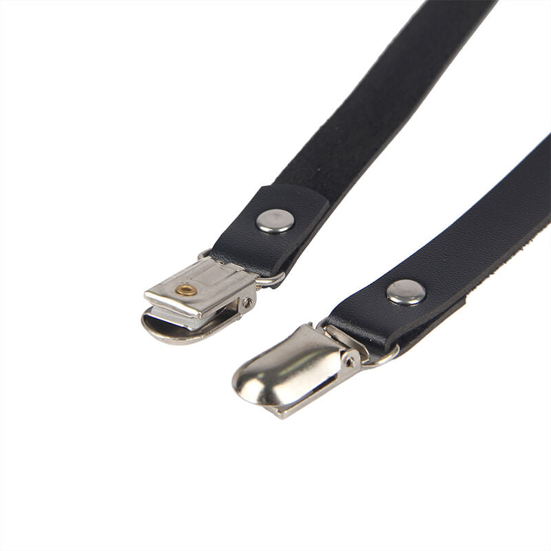 Black leather chain leg harness, one size