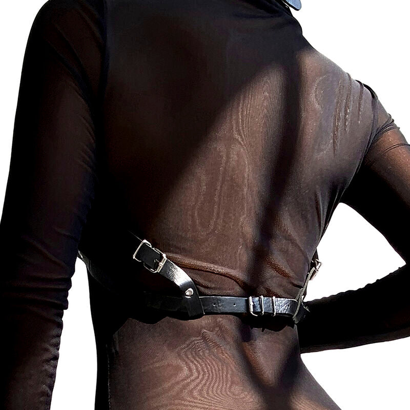 Black leather chest harness one size