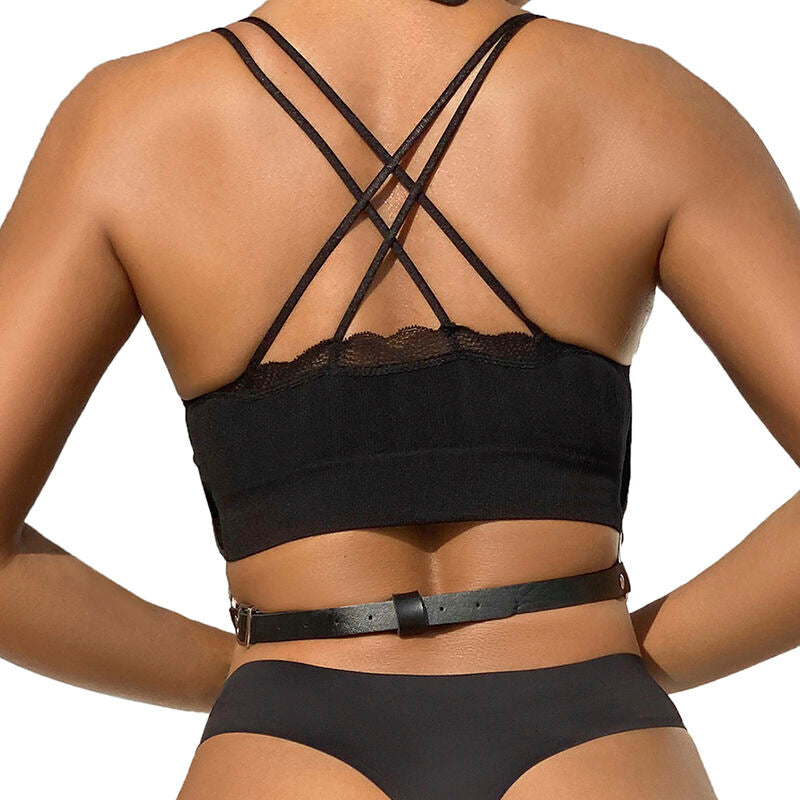 Black leather chain chest harness one size