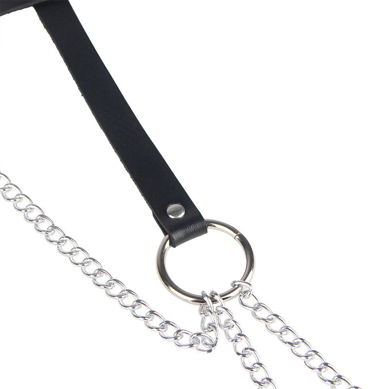 Leather ring chain belt black one size