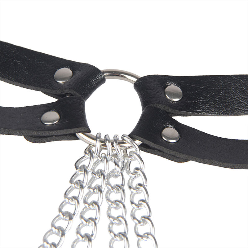 Leather ring chain belt black one size