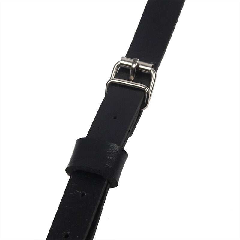 Black leather ring chest harness, one size