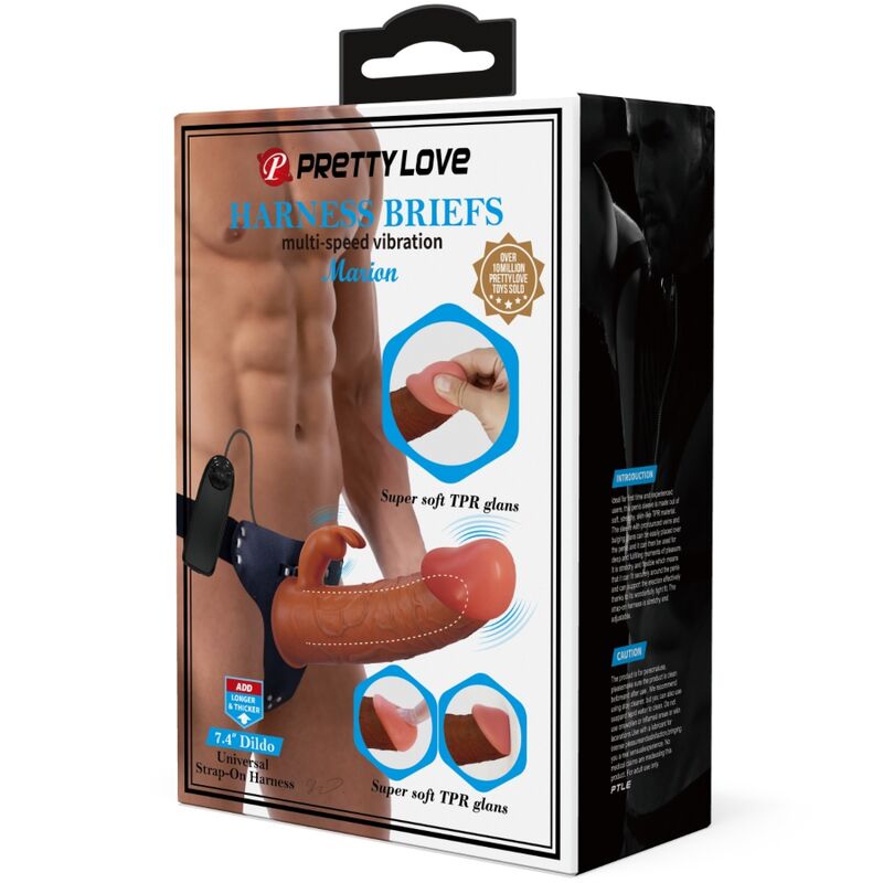 Marion universal brief harness with vibrating dildo 19 cm brown