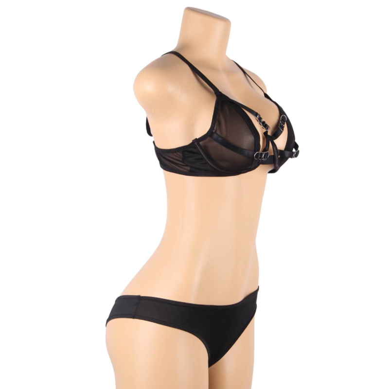 Two-piece sheer bra and s/m bands set