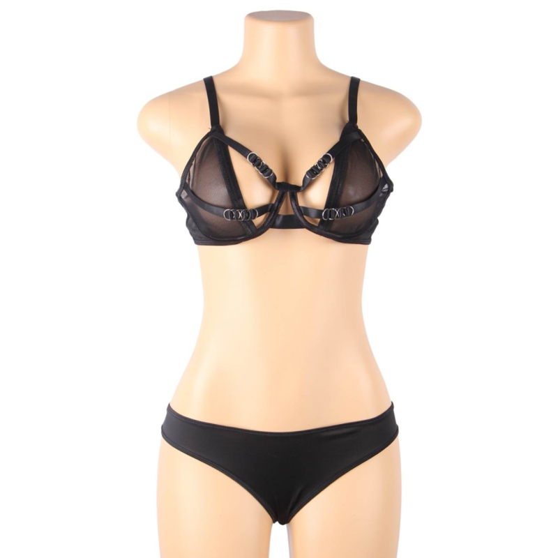 Two-piece sheer bra and s/m bands set