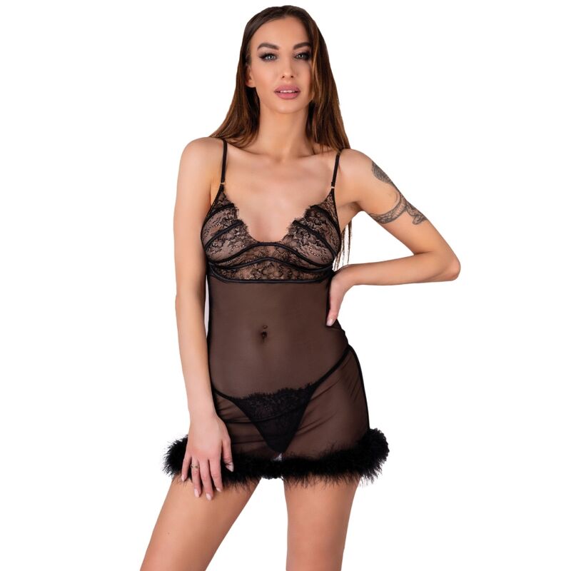 Zerunam set babydoll + tanga negro