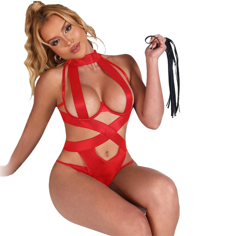 Body halter sexy con arnes rojo s/m