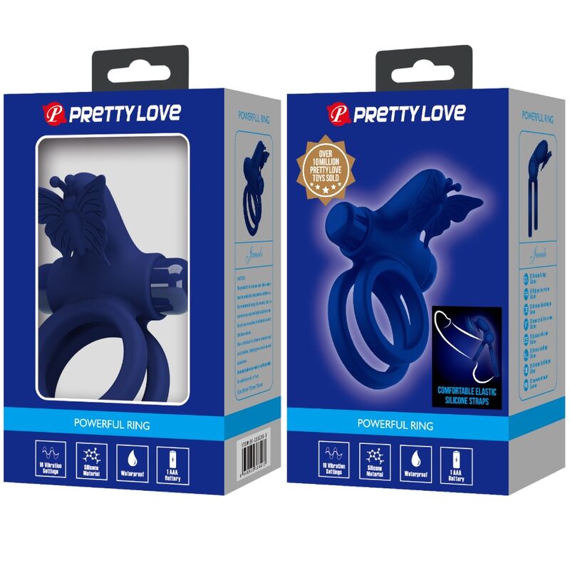 Jamele double anneau avec vibration & stimulateur de papillon bleu