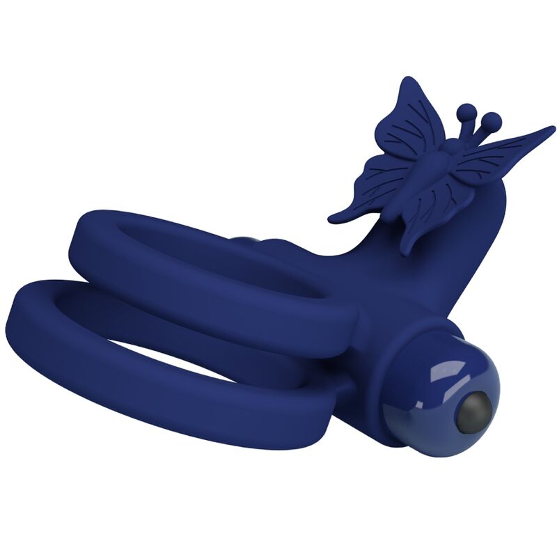 Jamele double anneau avec vibration & stimulateur de papillon bleu
