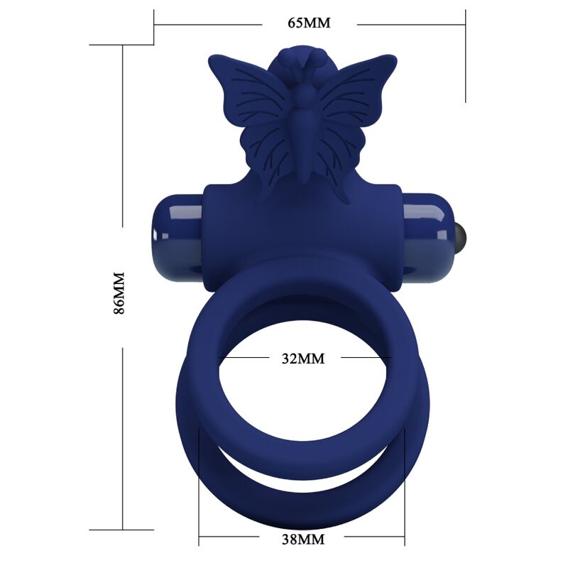 Jamele double anneau avec vibration & stimulateur de papillon bleu