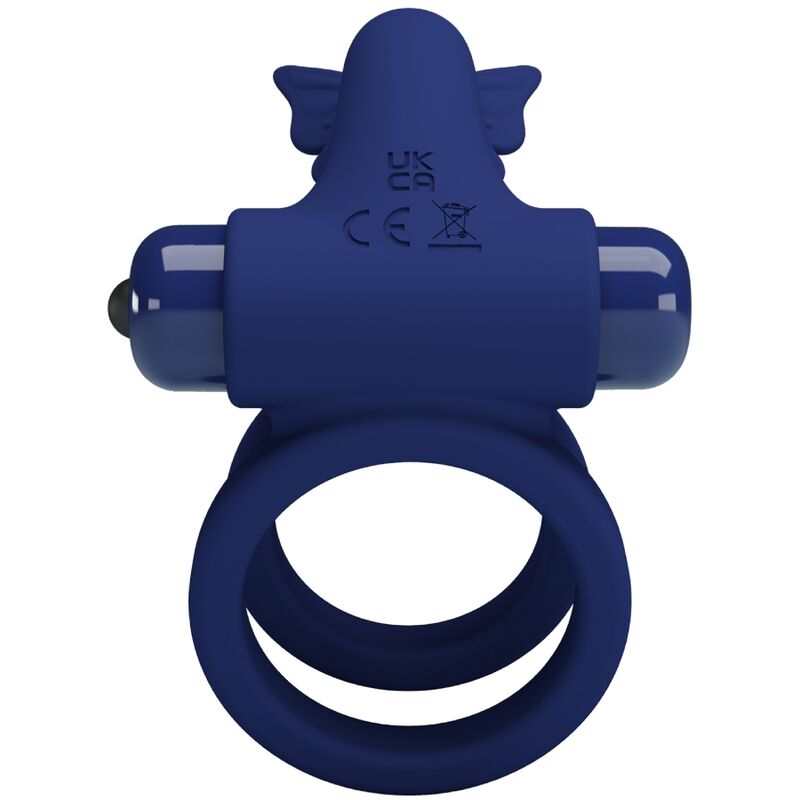 Jamele double anneau avec vibration & stimulateur de papillon bleu