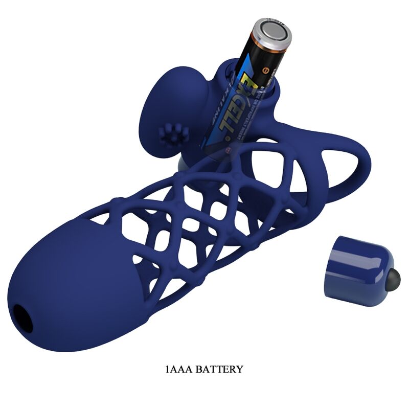 Giann anneau vibrateur avec gaine en silicone bleu