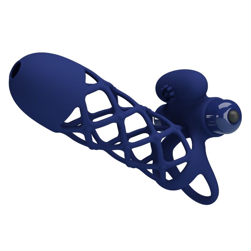 Giann anneau vibrateur avec gaine en silicone bleu