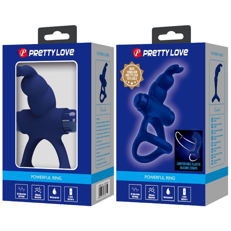 Luchito double vibrating rabbit ring blue