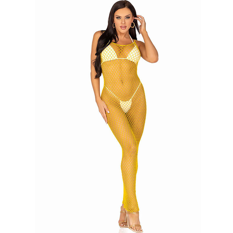 Vestido de rejilla largo amarillo talla unica