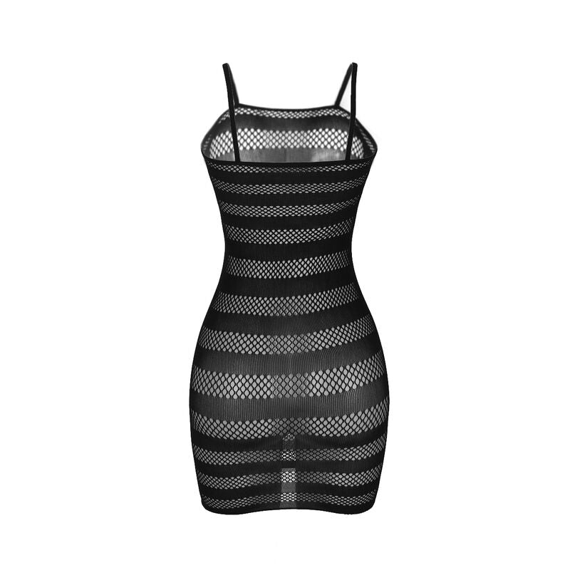 951733 black striped fishnet dress one size