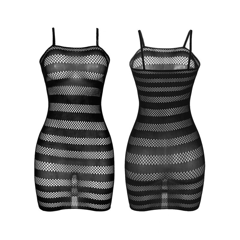 951733 black striped fishnet dress one size