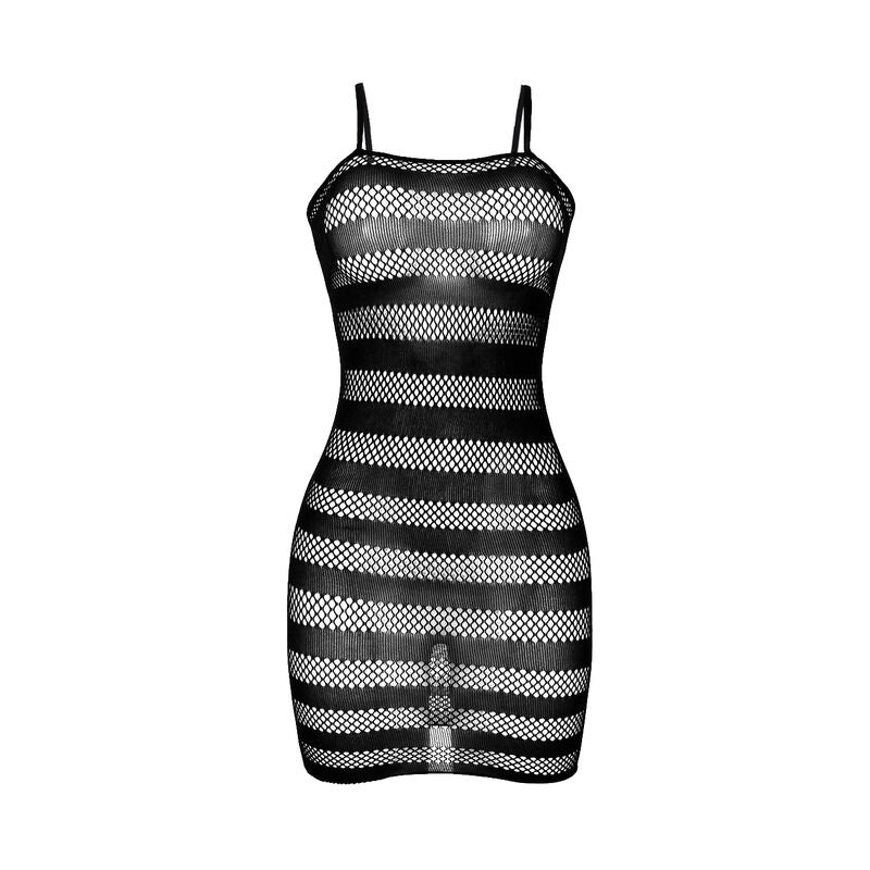 951733 black striped fishnet dress one size