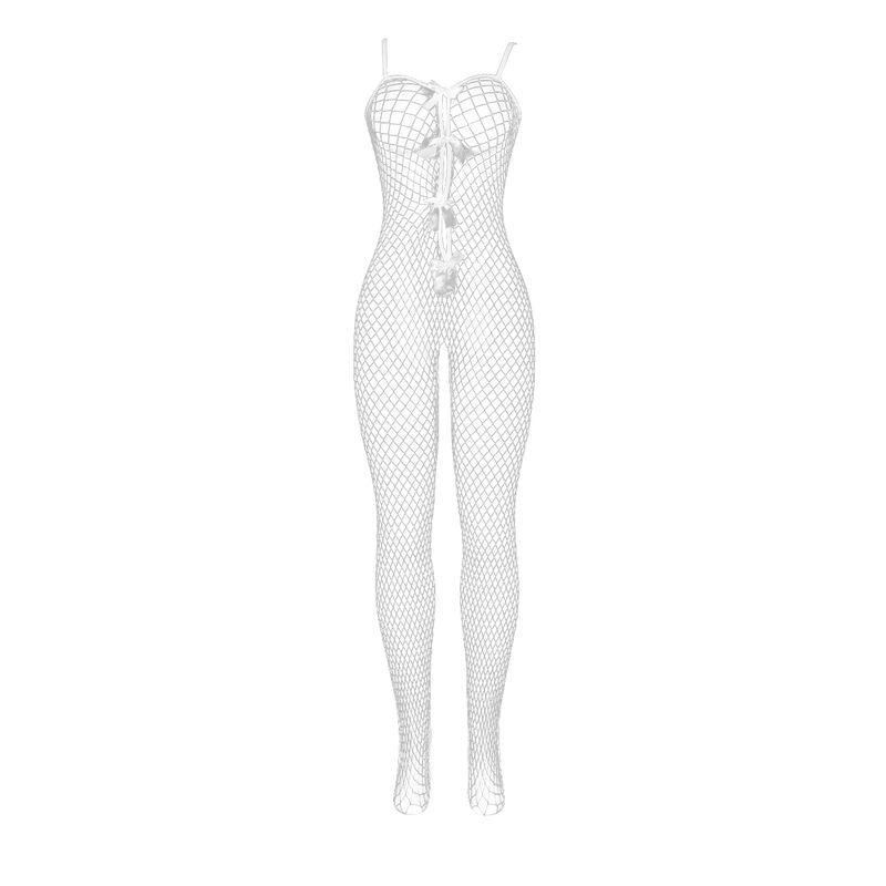 951740 white fishnet bodystocking with bows crotch one size