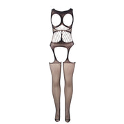 951900 fishnet bodystocking without fur with shell and open shoulders black one size