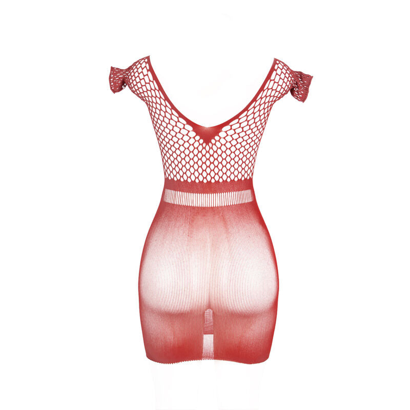 951924 red crochet short dress one size
