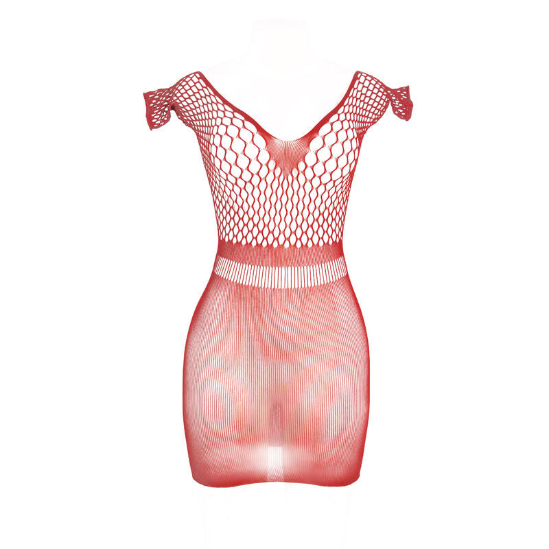 951924 red crochet short dress one size
