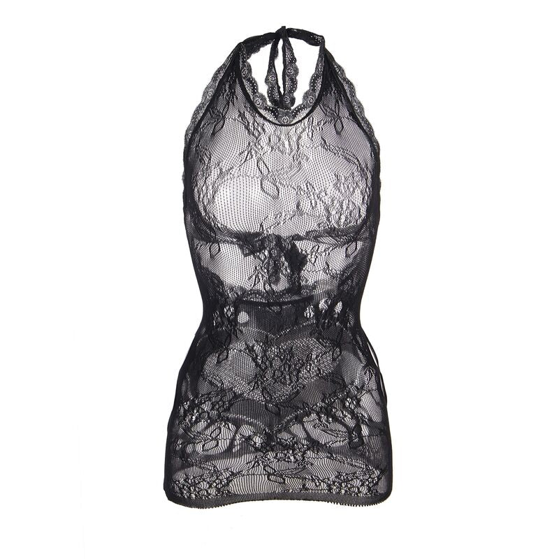 952075 short fishnet dress with back detail and black heart one size