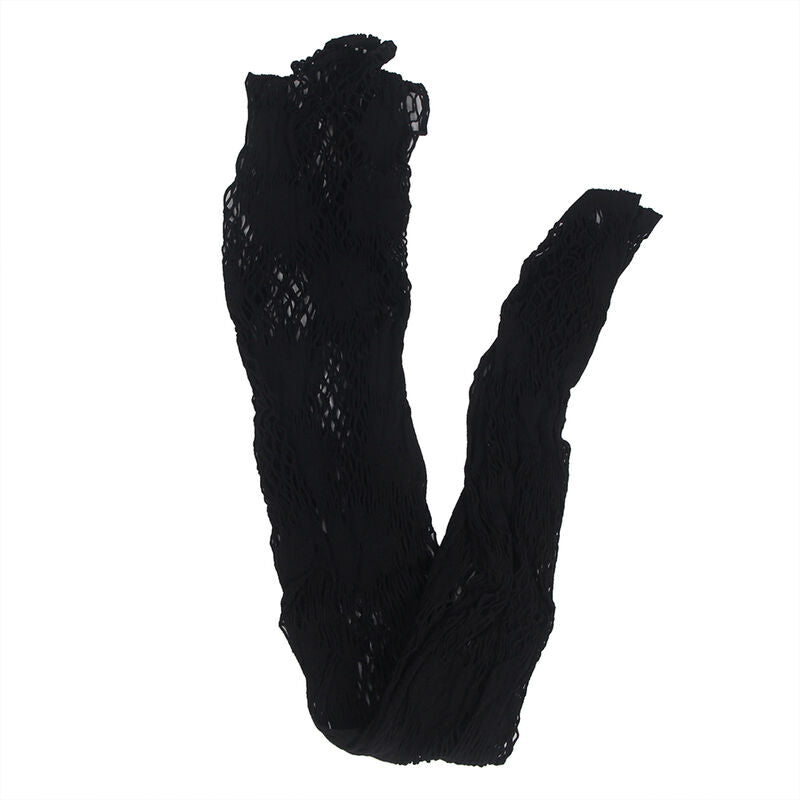 952129 fishnet bodystocking with dress pattern and floral details black one size