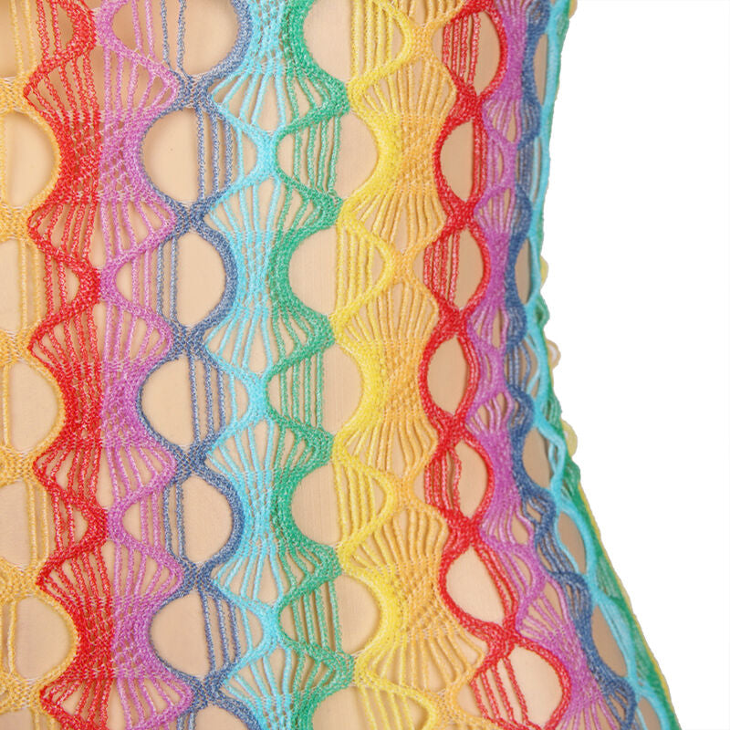 952365 rainbow off-the-shoulder fishnet dress one size