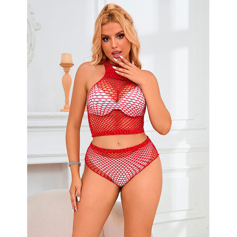 952402 fishnet set with pink diamonds, one size