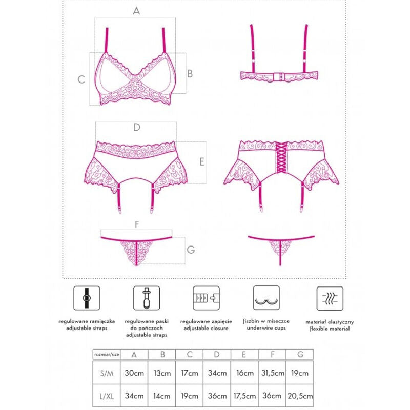 Nahir lc 20214 sujetador + panty + liguero s/m