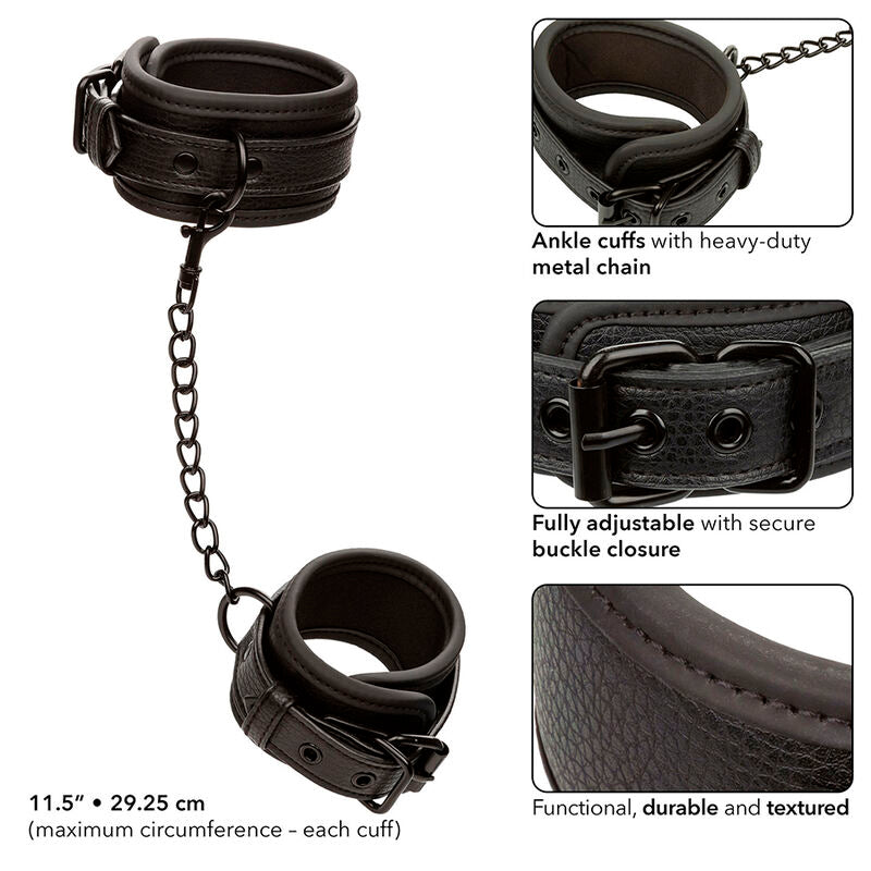 Nocturnal adjustable black leather ankle cuffs