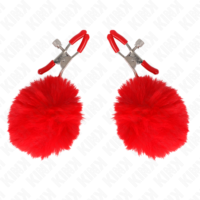 Red faux fur ball clip 6 cm