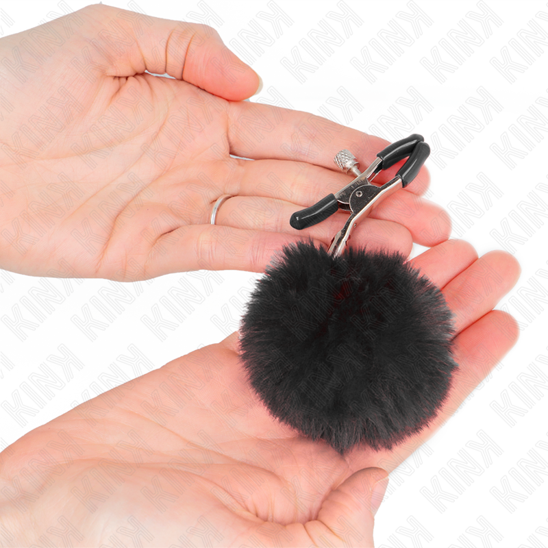Black faux fur ball clip 6 cm