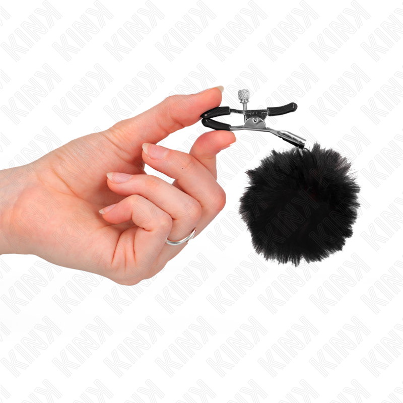 Black faux fur ball clip 6 cm