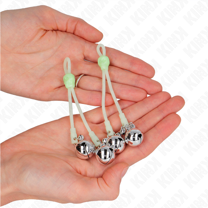Skull Light Up Nipple Clamps with Adjustable Bell Ring Green/Silver