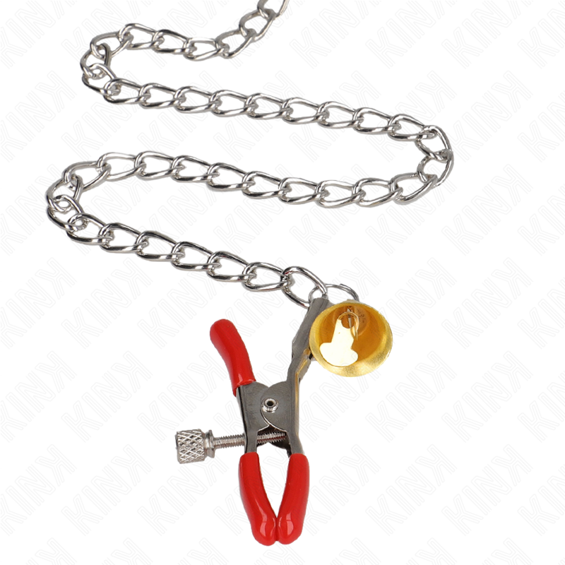 Triple red bell clit and clitoral clamps with 30 cm chain
