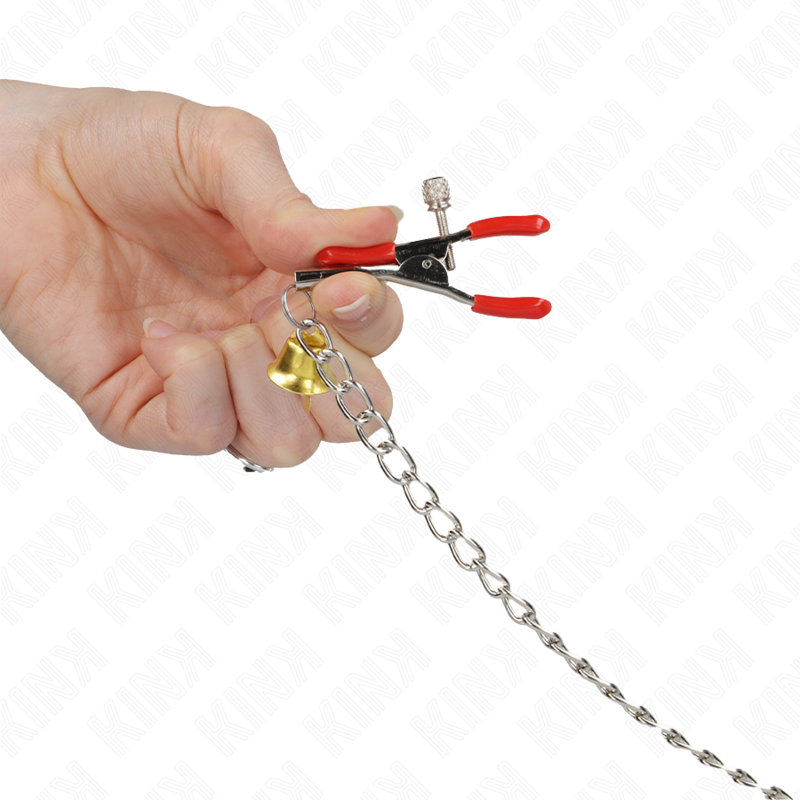Triple red bell clit and clitoral clamps with 30 cm chain