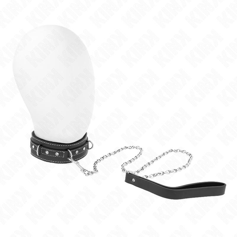 PVC leather collar with belt 105 cm rhinestone rivet 41.5 x 4 cm