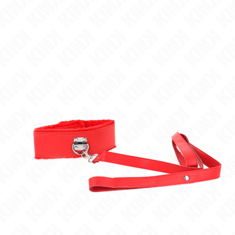 Collar with leash 116 cm with silver studs model 4 red adjustable 40-48 cm x 6 cm