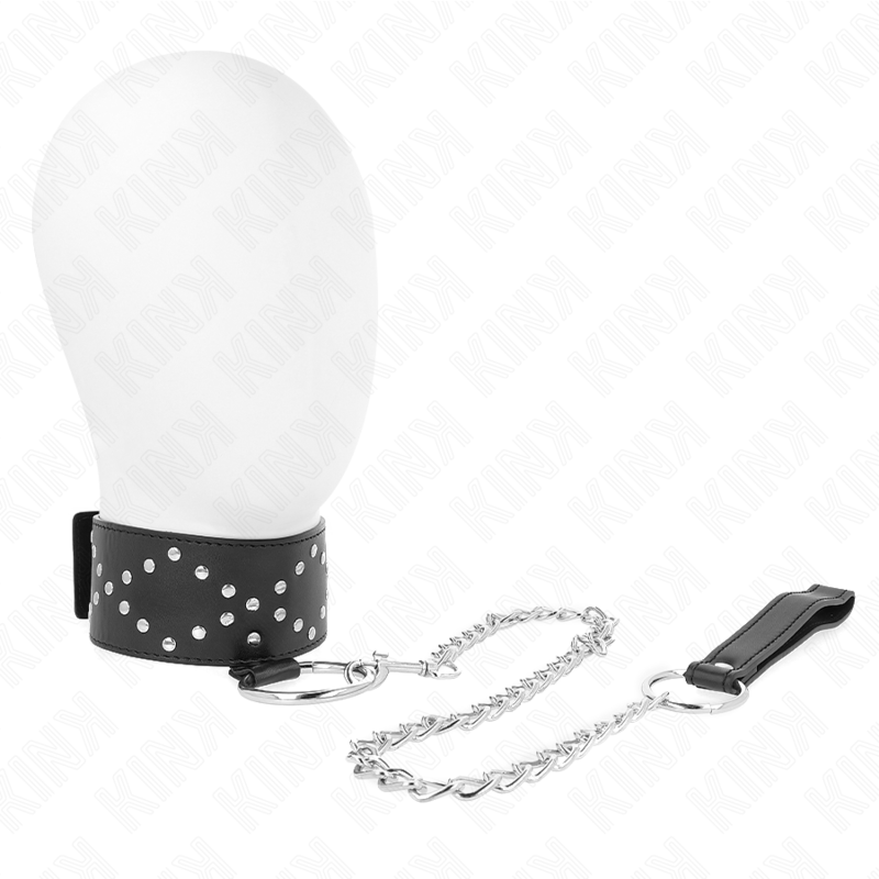 65 cm collar with leash with silver studs model 3 adjustable 36-43 cm x 5 cm