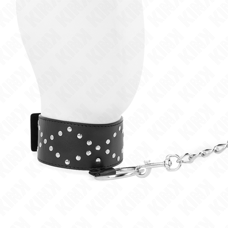 65 cm collar with leash with silver studs model 3 adjustable 36-43 cm x 5 cm
