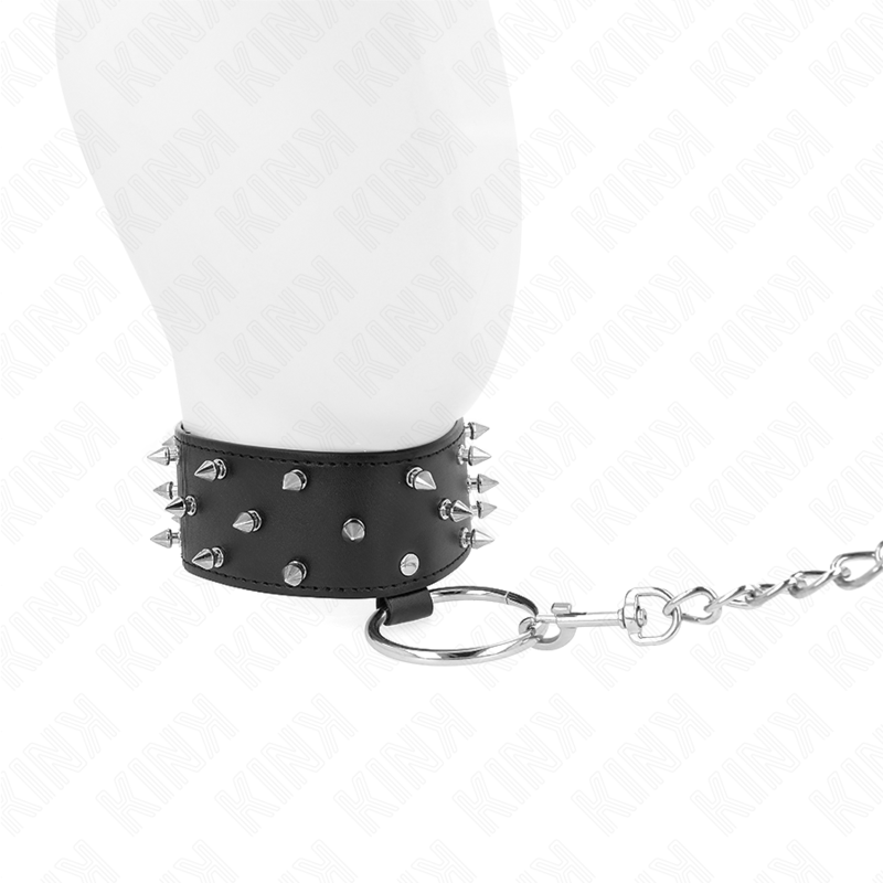 Collar with leash 65 cm with silver studs model 5 adjustable 36-43 cm x 5 cm