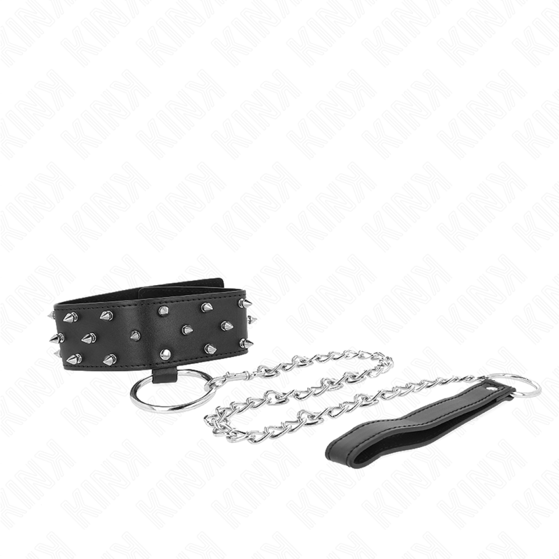 Collar with leash 65 cm with silver studs model 5 adjustable 36-43 cm x 5 cm
